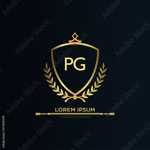 PG Letter Initial with Royal Template.elegant with crown logo vector, Creative Lettering Logo Vector Illustration.