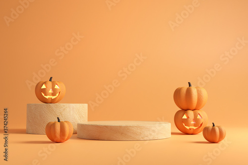 Podium and minimal abstract background for Halloween, 3d rendering geometric shape, Stage for product.