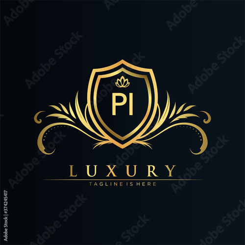 PI Letter Initial with Royal Template.elegant with crown logo vector, Creative Lettering Logo Vector Illustration.