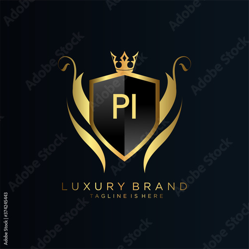 PI Letter Initial with Royal Template.elegant with crown logo vector, Creative Lettering Logo Vector Illustration.