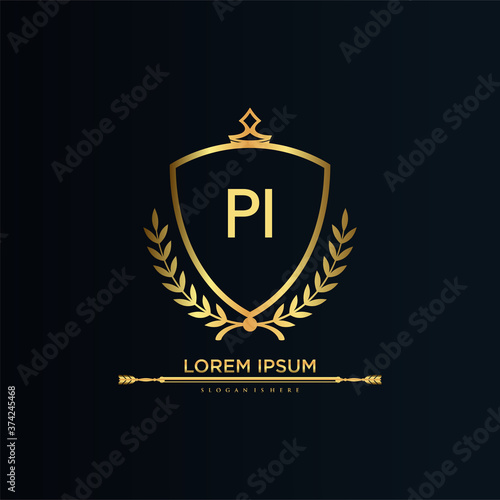 PI Letter Initial with Royal Template.elegant with crown logo vector, Creative Lettering Logo Vector Illustration.
