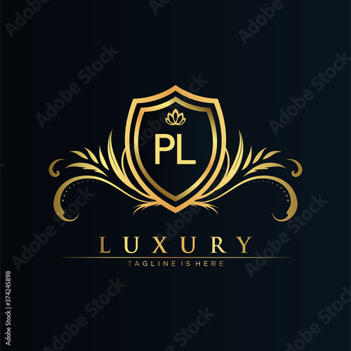 PL Letter Initial with Royal Template.elegant with crown logo vector, Creative Lettering Logo Vector Illustration.