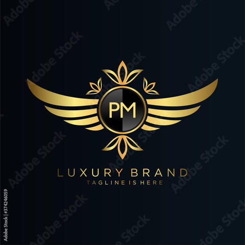 PM Letter Initial with Royal Template.elegant with crown logo vector, Creative Lettering Logo Vector Illustration.