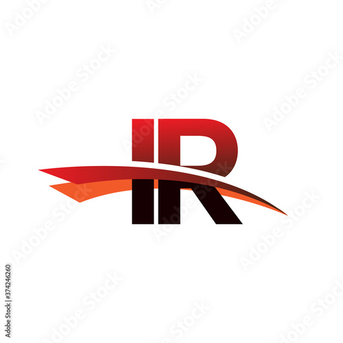 initial letter IR logotype company name colored black and red swoosh design.