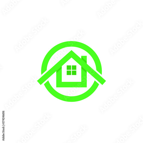 Abstract vector real estate logo template. Green home icon. Stock illustration.