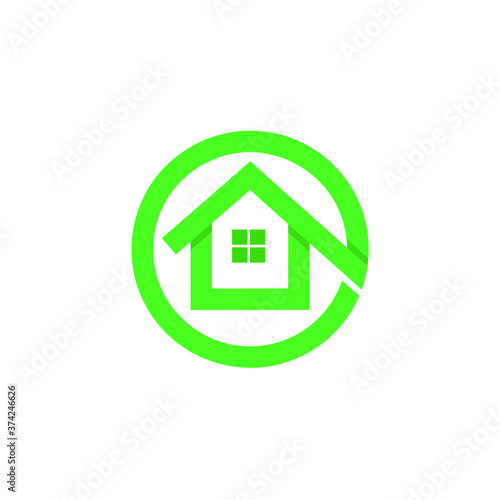 Abstract vector real estate logo template. Green home icon. Stock illustration.