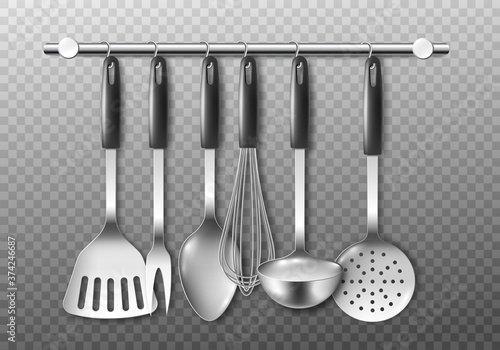 Set of kitchen cooking utensils, realistic mockup vector illustration isolated.