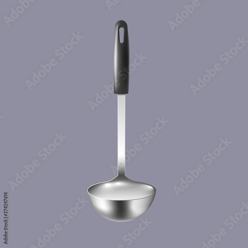 Soup ladle or kitchen big spoon template realistic vector illustration isolated.