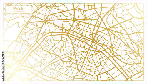Paris France City Map in Retro Style in Golden Color. Outline Map.