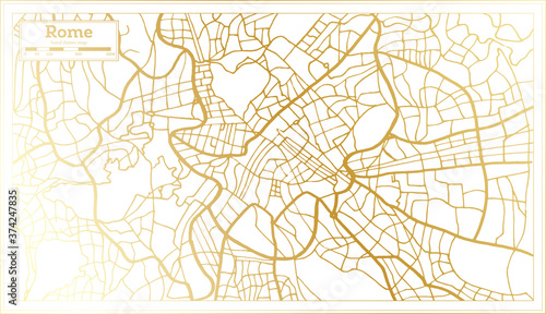 Rome Italy City Map in Retro Style in Golden Color. Outline Map.