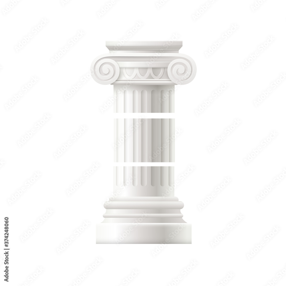 White Ionic order Greek column isolated on white background. White Ionic order Greek column isolated on white background.
