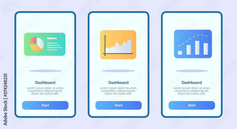 Dashboard for mobile apps template banner page UI with three variations modern flat color style