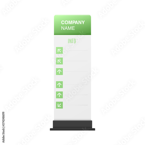 Interior signage stand pole mockup realistic vector illustration isolated.