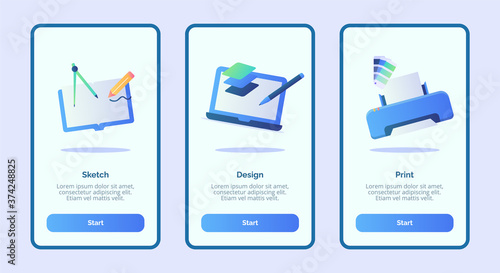 Sketch design print for mobile apps template banner page UI with three variations modern flat color style
