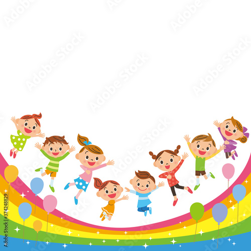 虹の上をジャンプする子供達