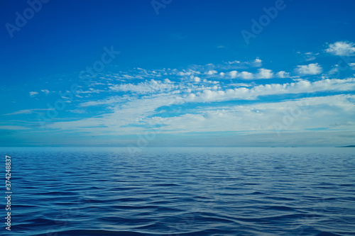 Beautiful seascape with white clouds in the sky