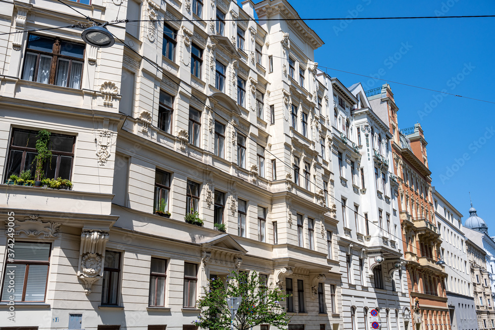 Renovated old apartment buildings seen in Vienna, Austria