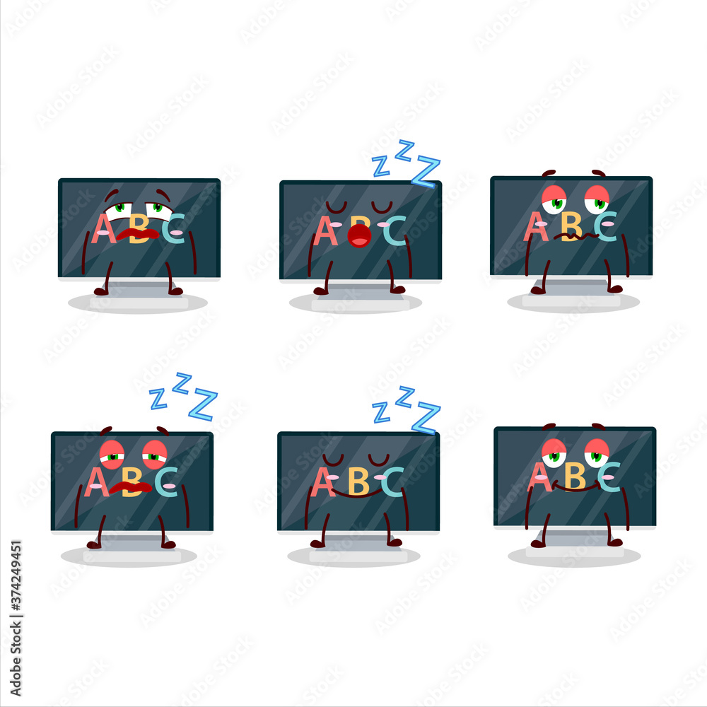 Fototapeta premium Cartoon character of alphabet on monitor with sleepy expression
