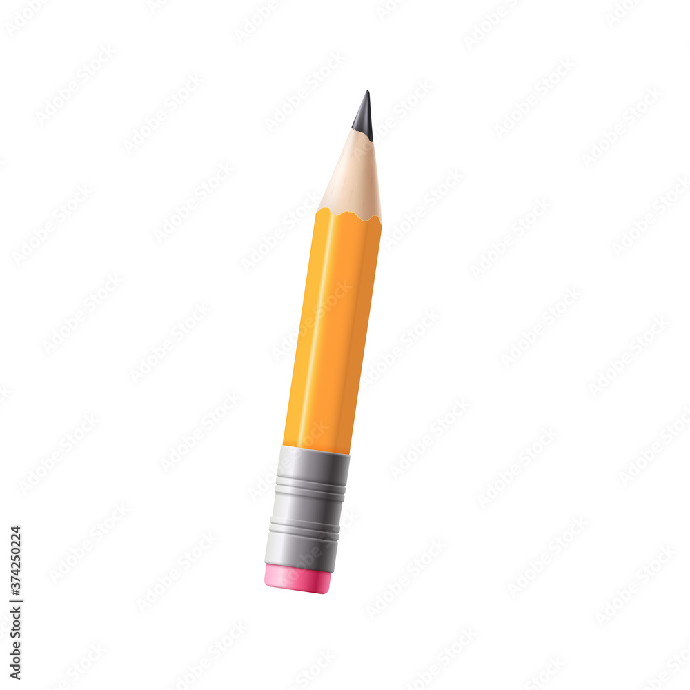 Short half-used school pencil with eraser realistic vector illustration isolated. Short half-used school pencil with eraser realistic vector illustration isolated.