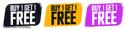 Set Buy 1 Get 1 Free tags, sale banners design template, grunge brush collection, limited time discount, app icons, vector illustration