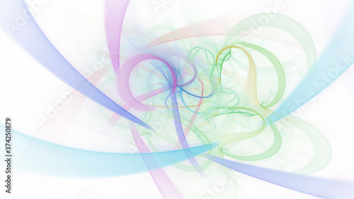 Abstract colorful green and violet swirly shapes. Fantasy light background. Digital fractal art. 3d rendering.