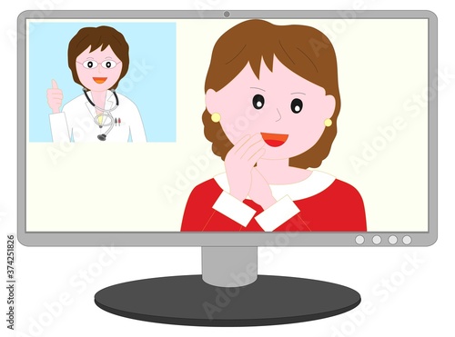 オンラインで女性医師から診察を受ける患者。