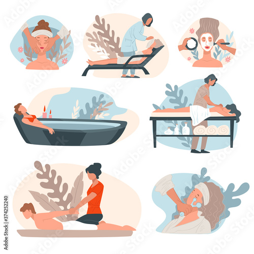 Spa salon and beauty center relaxing procedures vector