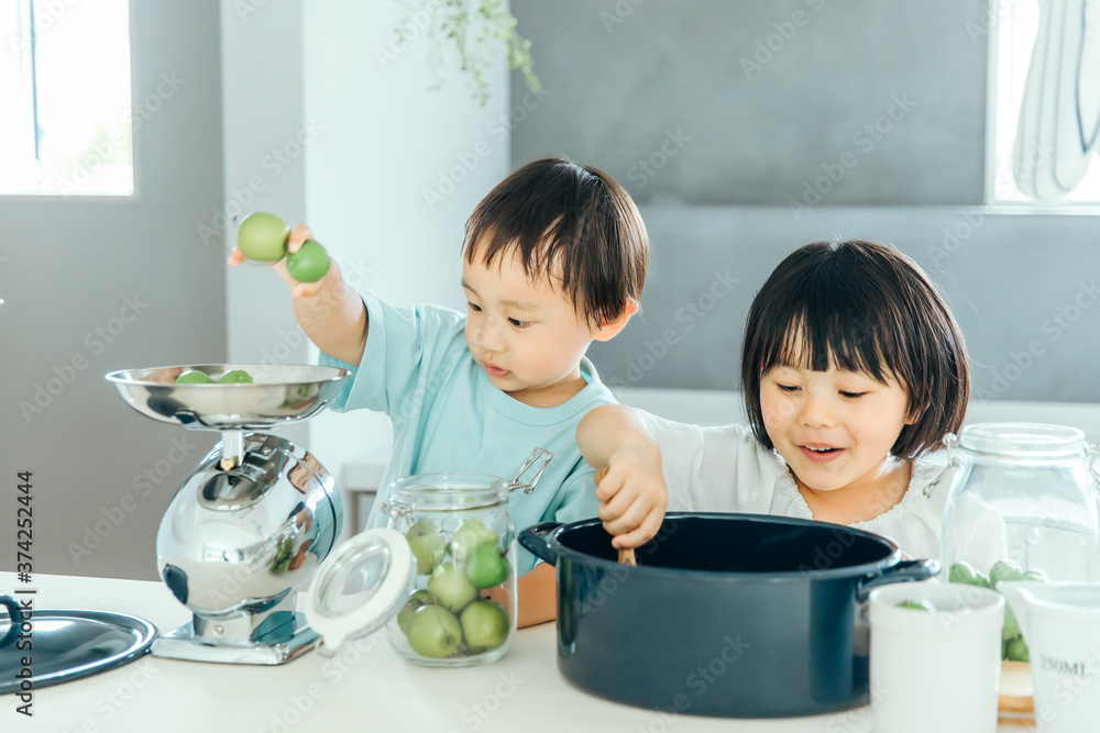 綺麗なお家でキッチンで男の子女の子兄弟二人で料理のお手伝いしている kitchen kids 綺麗なお家でキッチンで男の子女の子兄弟二人で料理のお手伝いしている kitchen kids