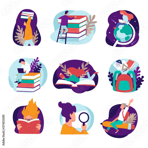 Students reading books and learning new disciplines vector