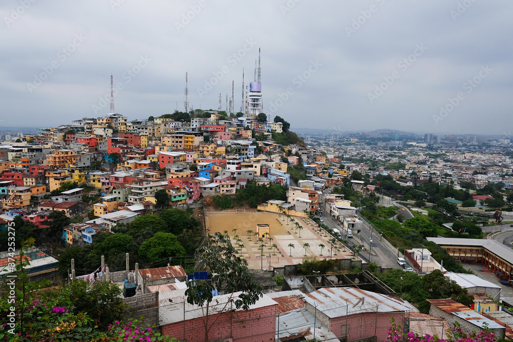 Colorful houses, favela on the Santa Ana hill in Guayaquil, Ecuador