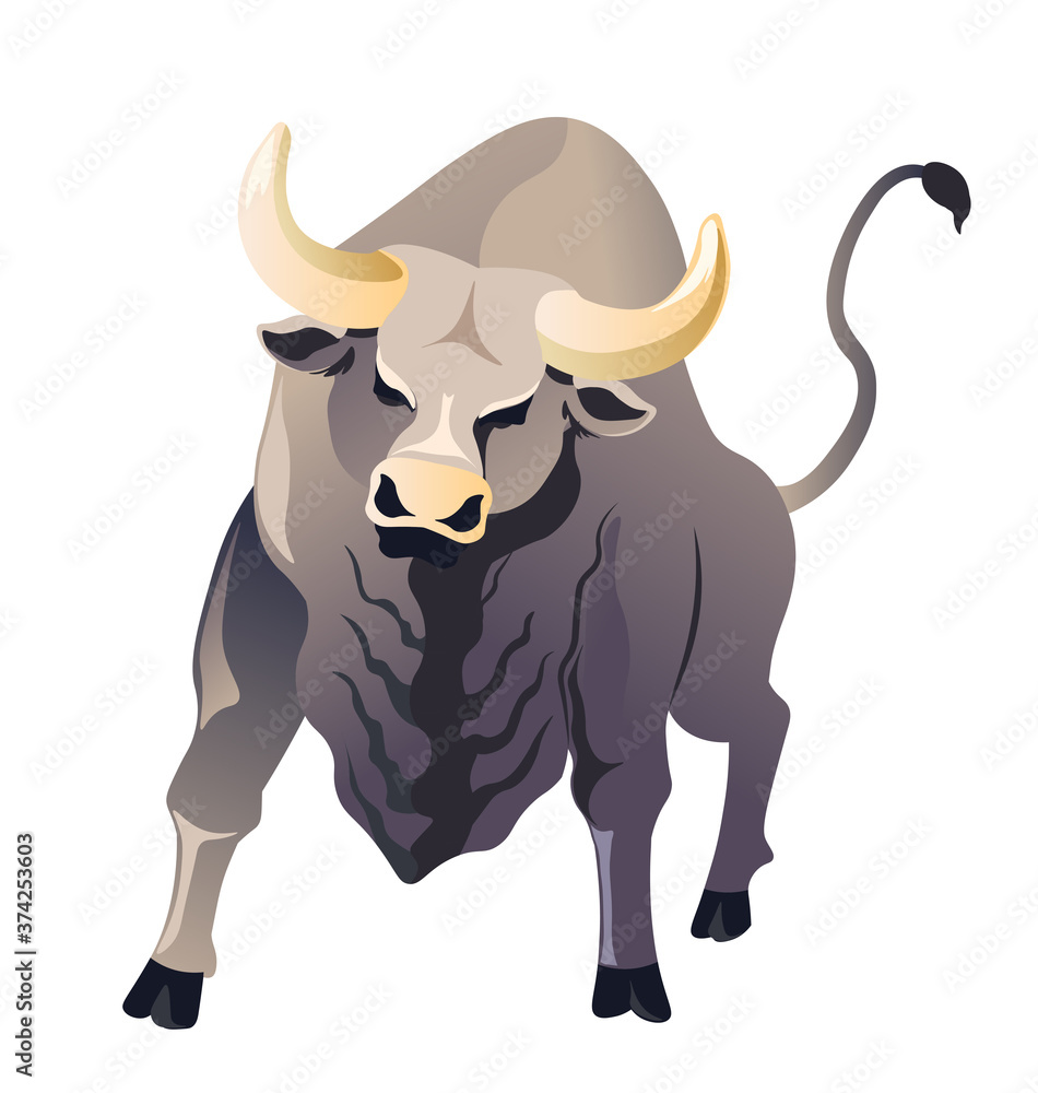 Angry bull front view, buffalo wild animal vector Stock Vector | Adobe Stock