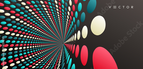 Speed tunnel. Abstract dotted background. 3D vector illustration.
