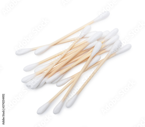Bamboo swabs on a white background
