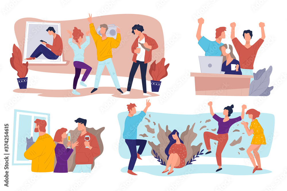 Obraz premium Students partying in university or college, cheerful youth