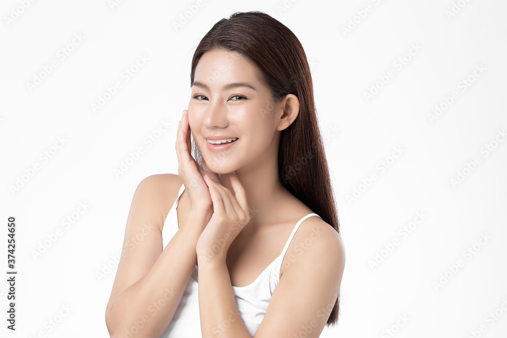 Beautiful Young asian Woman with Clean Fresh Skin, on white background, Face care, Facial treatment. Cosmetology, beauty and spa. Asian women portrait Beautiful Young asian Woman with Clean Fresh Skin, on white background, Face care, Facial treatment. Cosmetology, beauty and spa. Asian women portrait