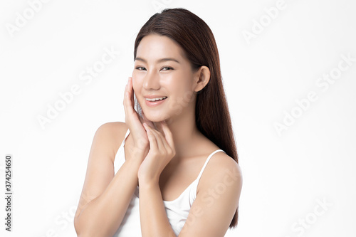 Beautiful Young asian Woman with Clean Fresh Skin, on white background, Face care, Facial treatment. Cosmetology, beauty and spa. Asian women portrait