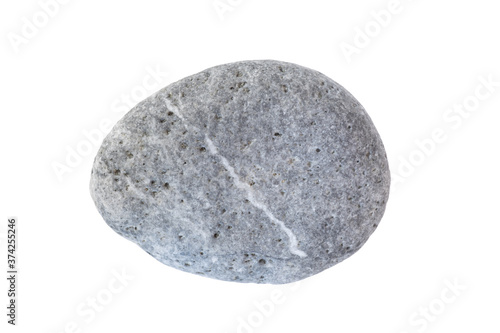 Isolated pebble stone cut out on white background in extreme resolution and macro detail.