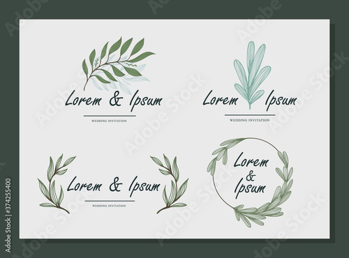 nature iconic initial wedding name. name tag wedding template set
