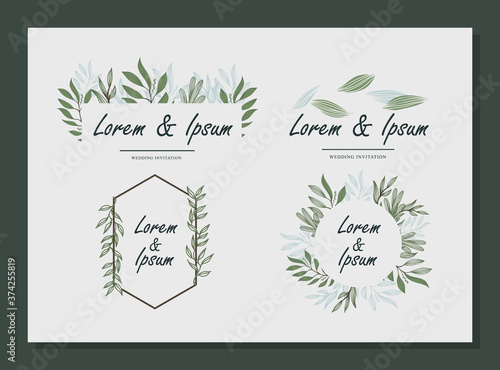 nature iconic initial wedding name. name tag wedding template set
