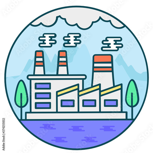
Building with chimney depicting factory outlet icon in flat style
