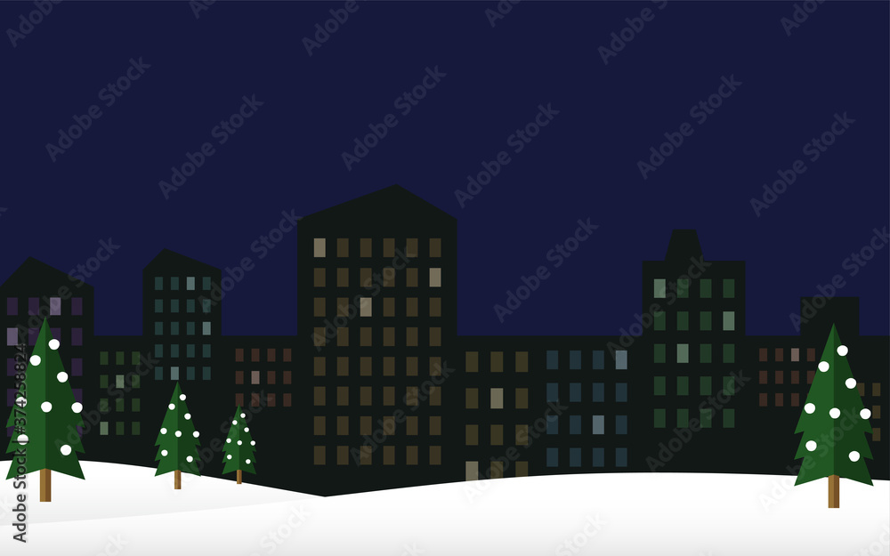 Obraz premium ビルのシルエットと雪景色