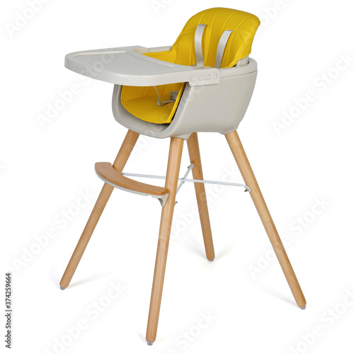 baby high chair for kids feeding isolated on white background
