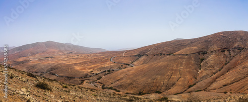 Panoramic view of mountain landscape from Mirador (viewpoint) de Morro Velosa. Fuerteventura. Canary Island. Spain. © Sergey Kohl