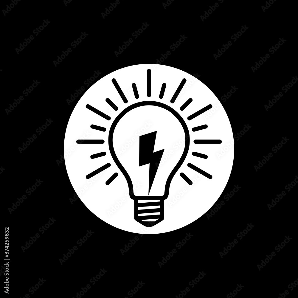 Light bulb with lightning symbol icon isolated on dark background Light bulb with lightning symbol icon isolated on dark background