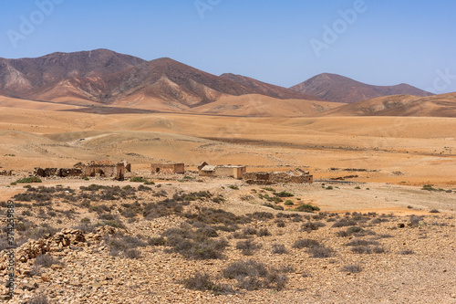 A desert landscape somewhere in the central part of the Fuerteventura island. Canary Islands. Spain.