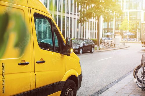 Delivery van standing in a city