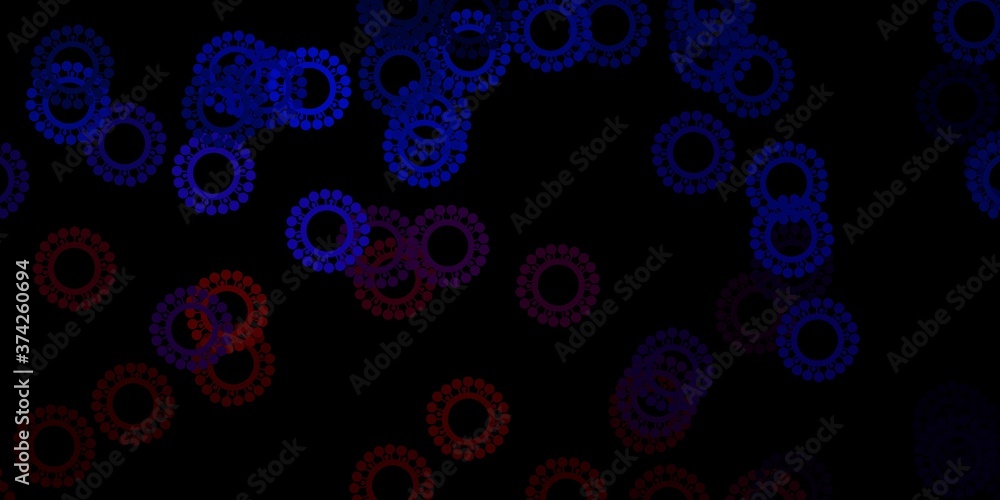 Dark blue, red vector pattern with coronavirus elements. Dark blue, red vector pattern with coronavirus elements.