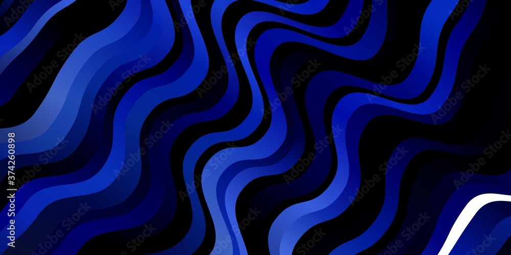 Dark BLUE vector template with curved lines. Colorful geometric sample with gradient curves.  Template for your UI design.