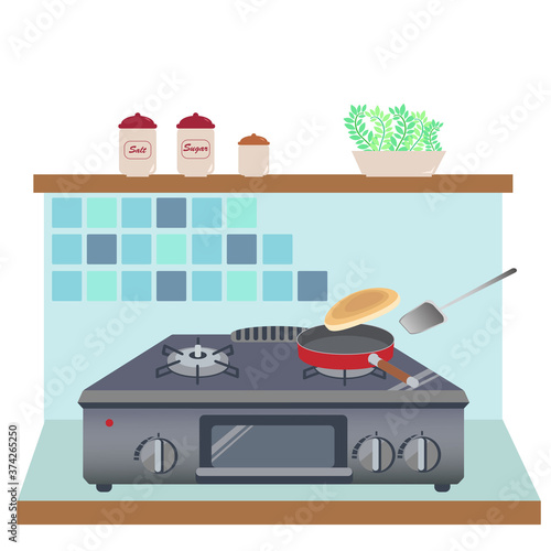 調理器具のあるキッチンの風景