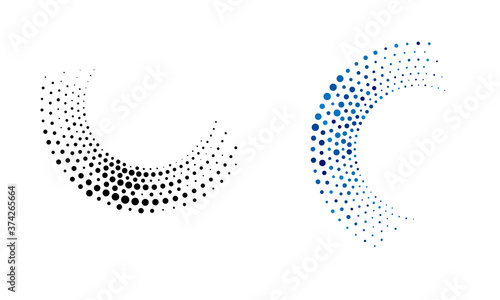 Halftone dots in circle form. Rounded logo or icon. Vector dotted frame as design element
